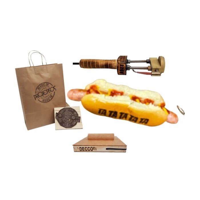 Kit Carimbo Eletrico para Pão de Hot Dog, Carimbo de Sacola Kraft mais Almofada
