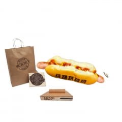 Kit Carimbo a Fogo para Hot Dog, Carimbo Sacola Kraft e Almofada